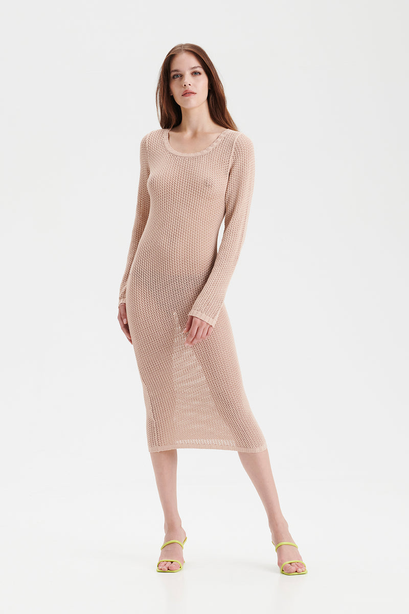 KAJO knitted mesh dress in powder - UNIQUE PIECE