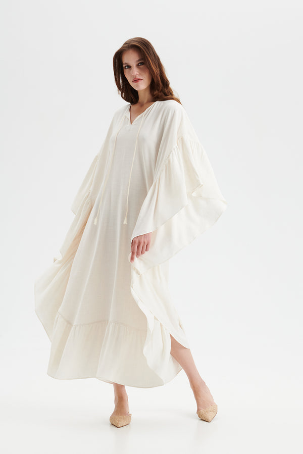 USVA maxi frill dress in cream - UNIQUE SAMPLE