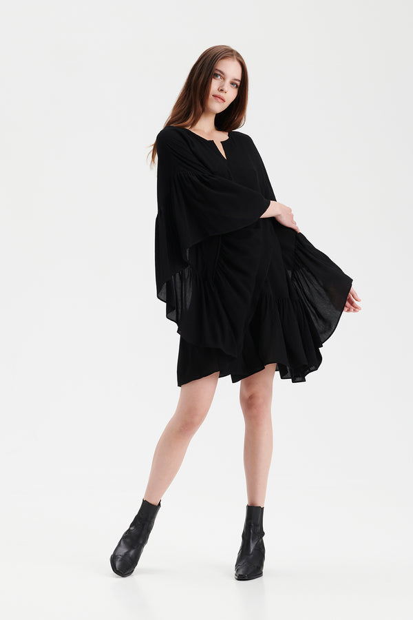 USVA frill kaftan dress in black