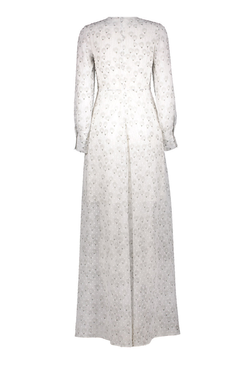 Neva maxidress in white. Back picture of the product. Hálo from north